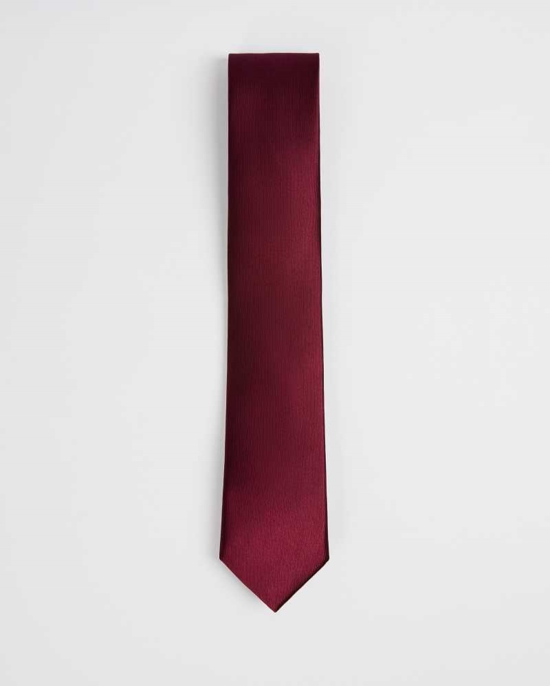 Dark Red Ted Baker Blula Twill Silk Tie | US0002017