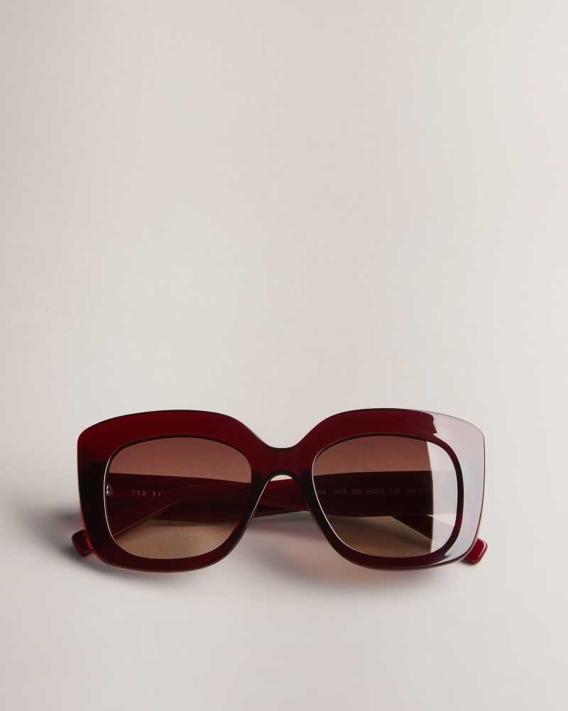 Dark Red Ted Baker Hatties Oversized Chunky Square Sunglasses | US0001976