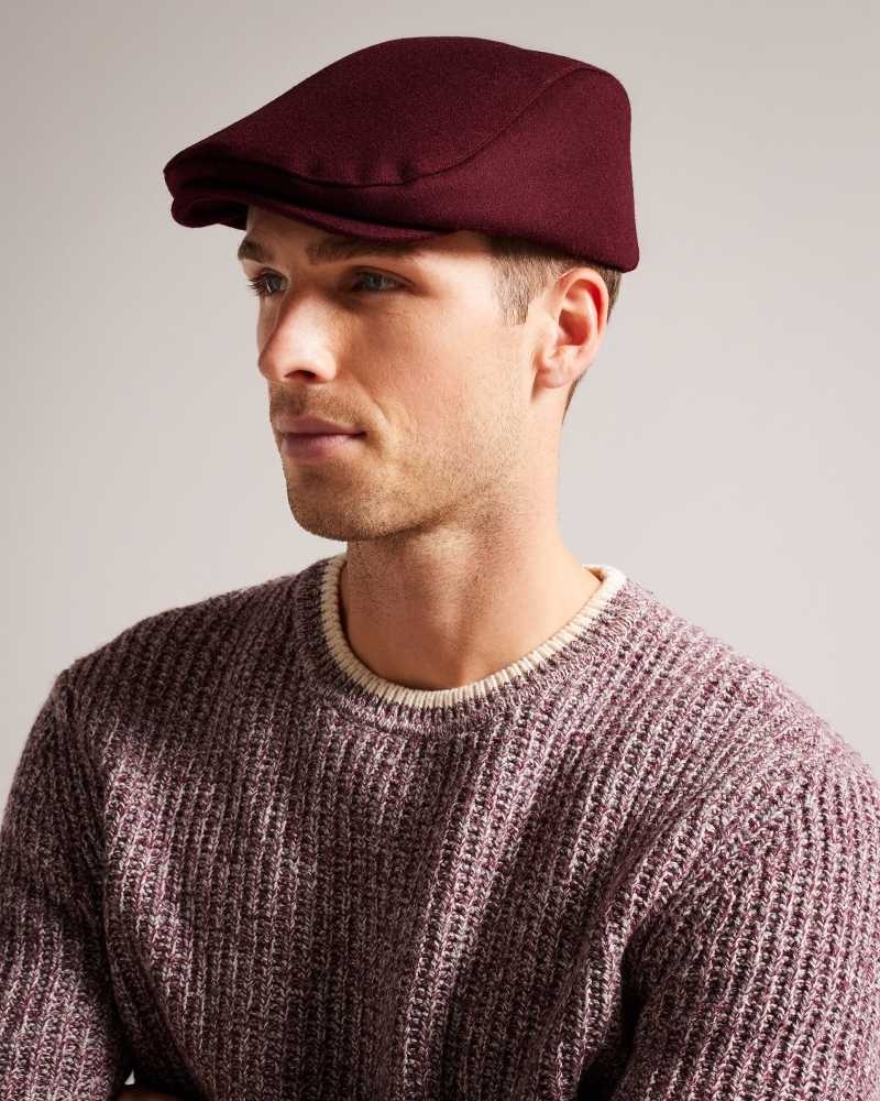 Dark Red Ted Baker Jamessa Wool Blend Flat Cap Hats | US0001719