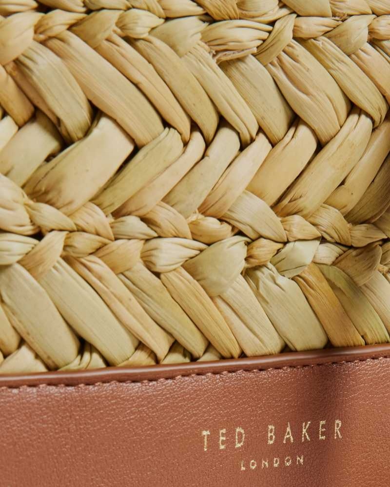 Dark Tan Ted Baker Ivelie Medium Raffia Basket Weave Tote Bag | US0001375