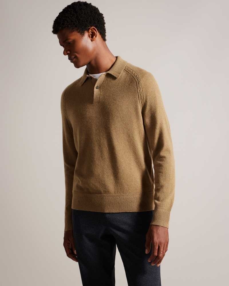 Dark Tan Ted Baker Karolt Cashmere Polo Neck Jumper | US0000328