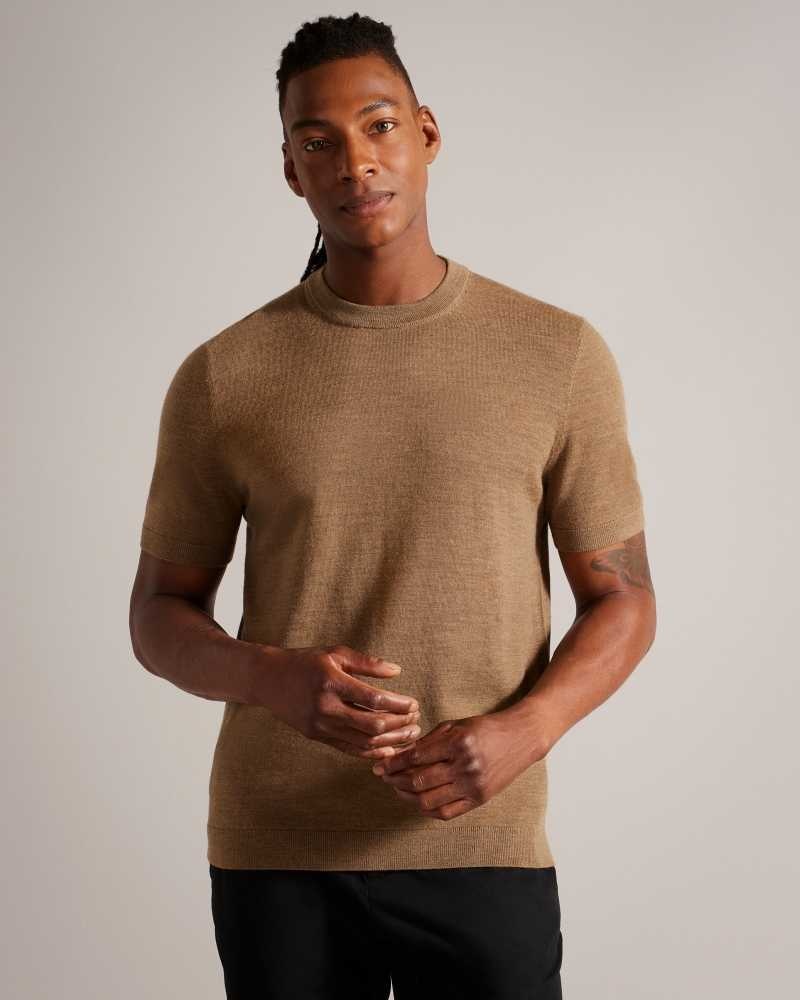 Dark Tan Ted Baker Senti Short Sleeve Knitted T-Shirt | US0000429