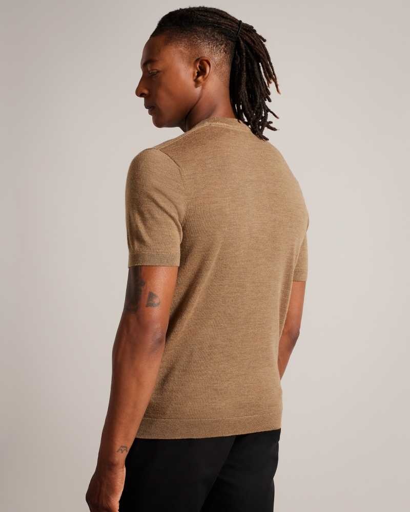 Dark Tan Ted Baker Senti Short Sleeve Knitted T-Shirt | US0000429