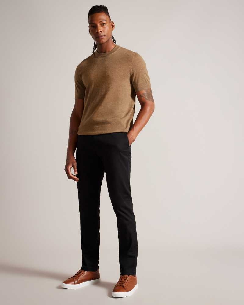 Dark Tan Ted Baker Senti Short Sleeve Knitted T-Shirt | US0000429