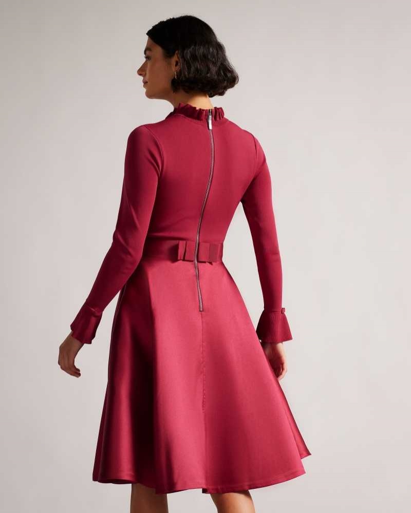 Deep Pink Ted Baker Zadi Knitted Frill Full Skirt Dresses | US0000020