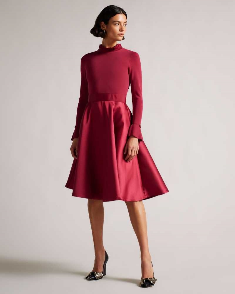 Deep Pink Ted Baker Zadi Knitted Frill Full Skirt Dresses | US0000020