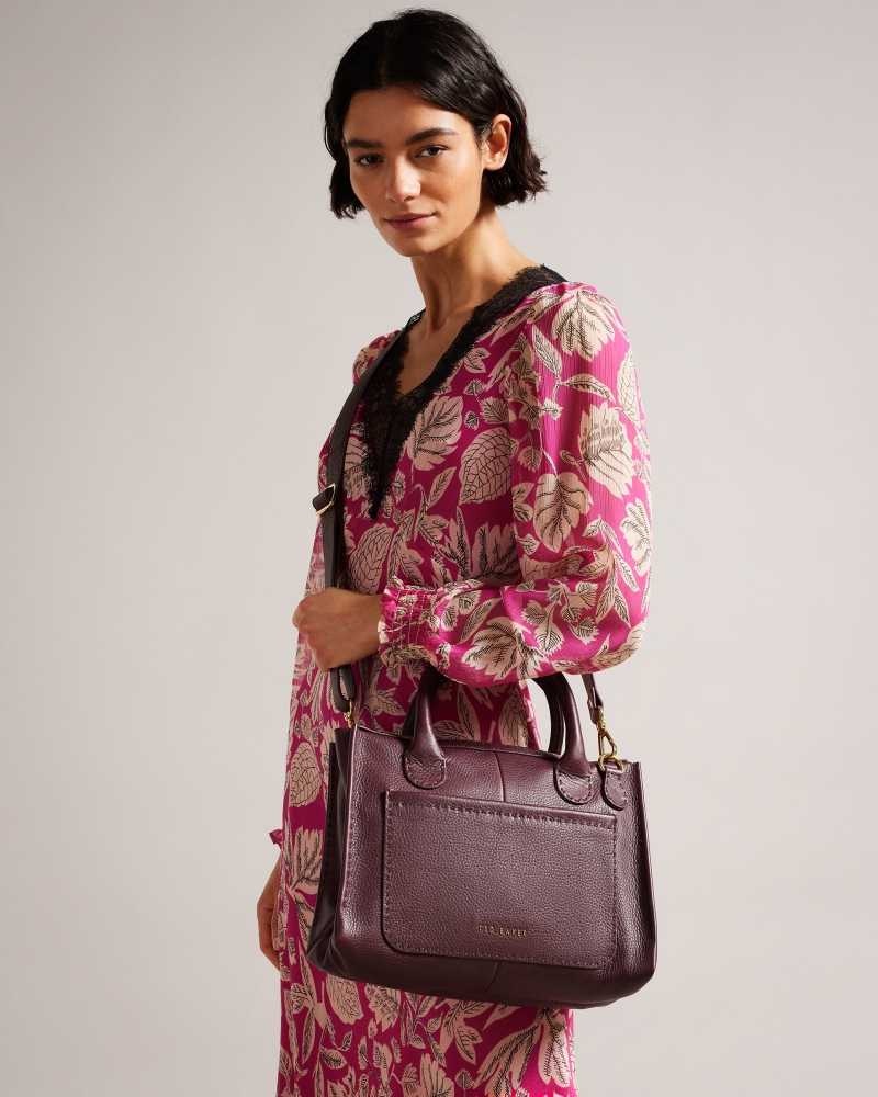 Deep Purple Ted Baker Hickory Stitching Detail Wide Tote Bag | US0001293