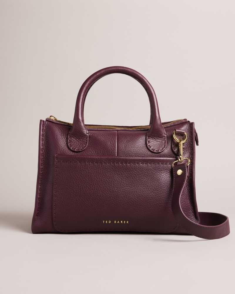 Deep Purple Ted Baker Hickory Stitching Detail Wide Tote Bag | US0001293