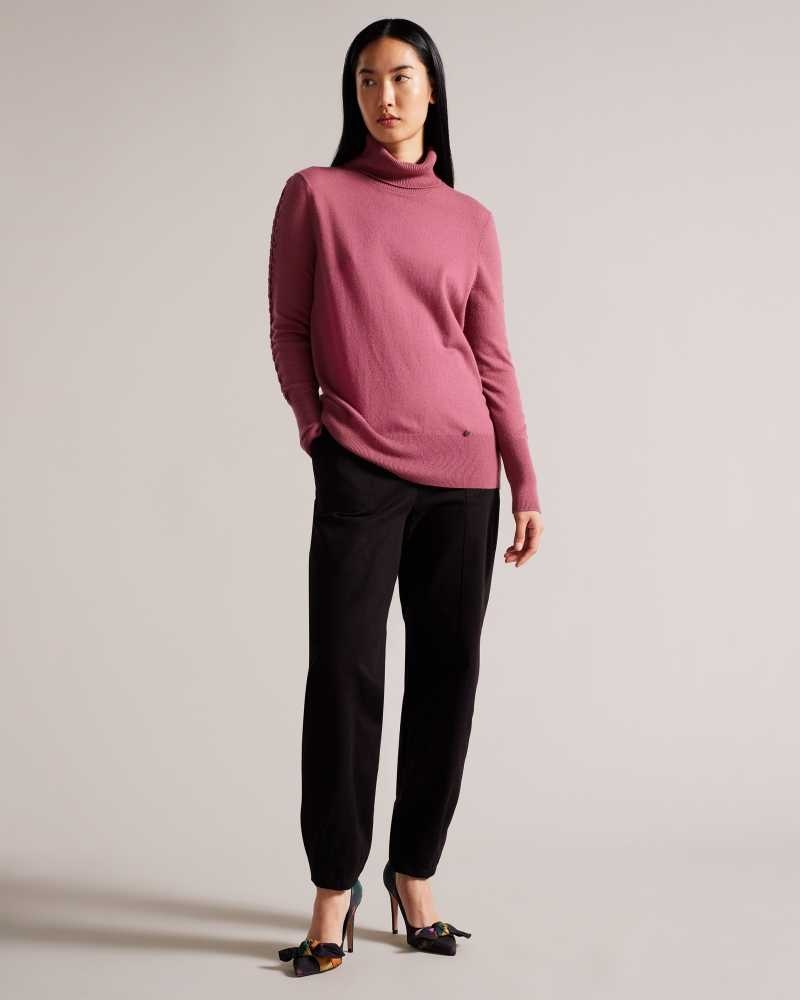 Deep Purple Ted Baker Maevia Roll Neck Jumper With Stitch Insert | US0000369