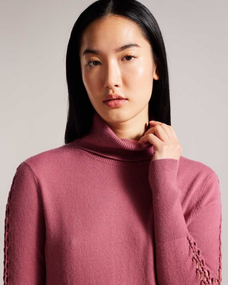 Deep Purple Ted Baker Maevia Roll Neck Jumper With Stitch Insert | US0000369