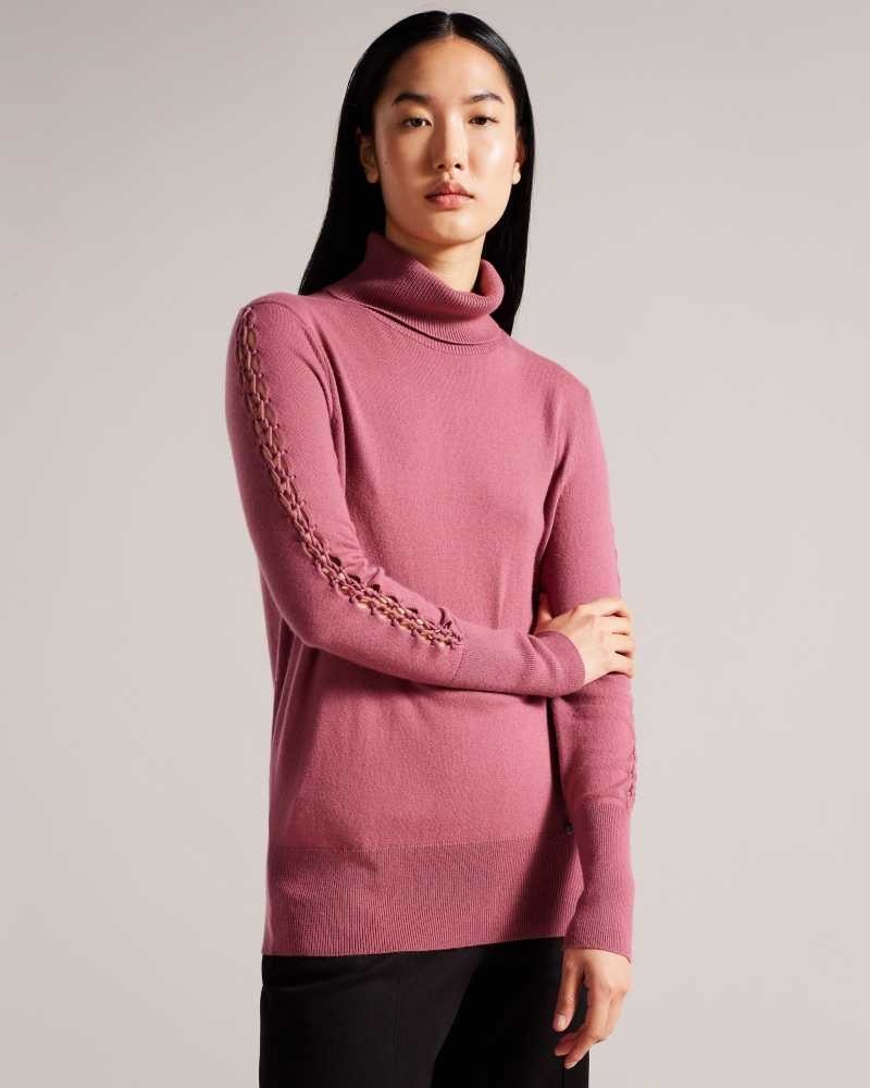 Deep Purple Ted Baker Maevia Roll Neck Jumper With Stitch Insert | US0000369