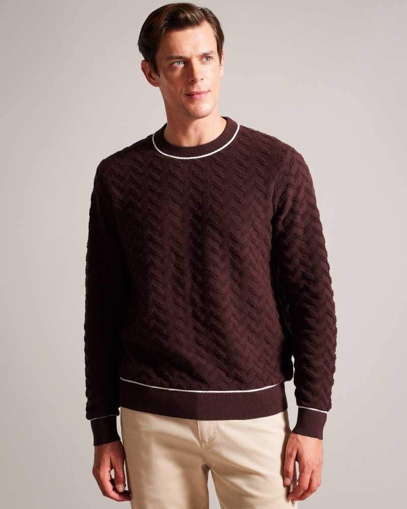 Deep Purple Ted Baker Sepal Long Sleeve Chevron Knit Jumper | US0000414