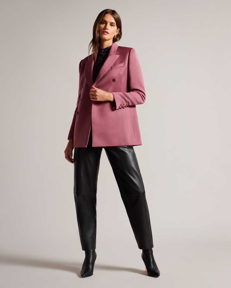 Deep Purple Ted Baker Seraph Double Breasted Satin Boyfriend Blazer | US0000174