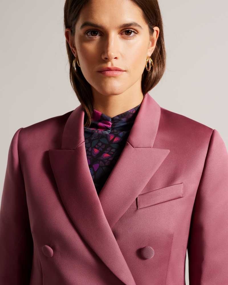 Deep Purple Ted Baker Seraph Double Breasted Satin Boyfriend Blazer | US0000174