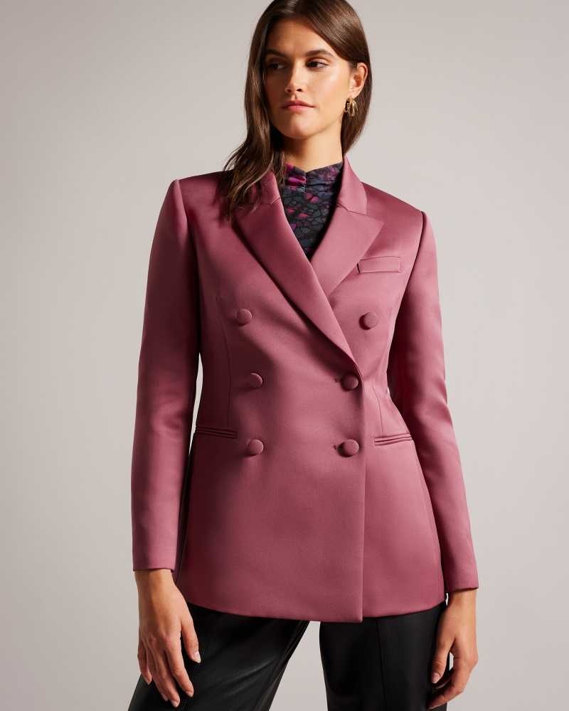 Deep Purple Ted Baker Seraph Double Breasted Satin Boyfriend Blazer | US0000174