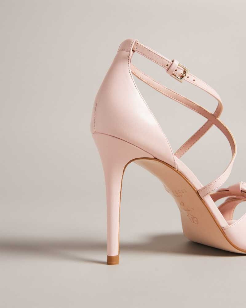 Dusky Pink Ted Baker Bicci Leather Bow Heeled Sandals | US0002127