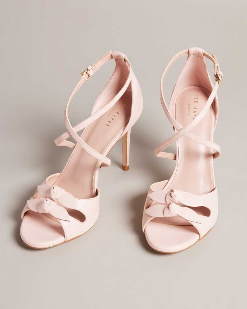 Dusky Pink Ted Baker Bicci Leather Bow Heeled Sandals | US0002127