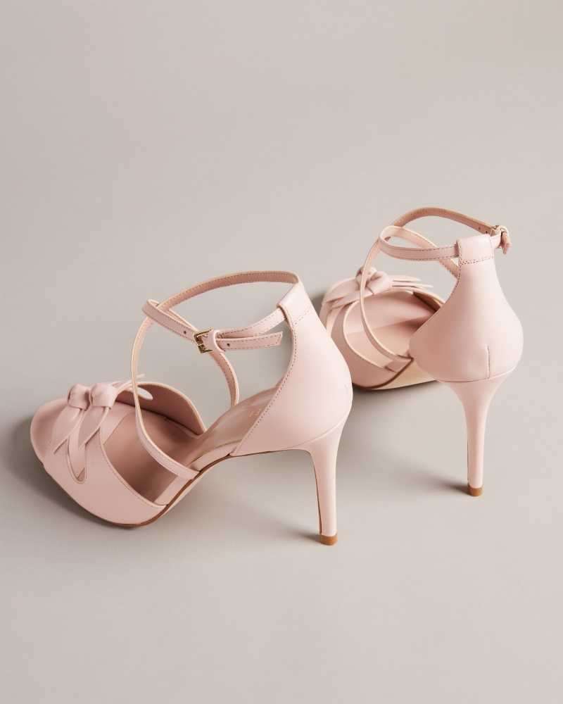 Dusky Pink Ted Baker Bicci Leather Bow Heeled Sandals | US0002127