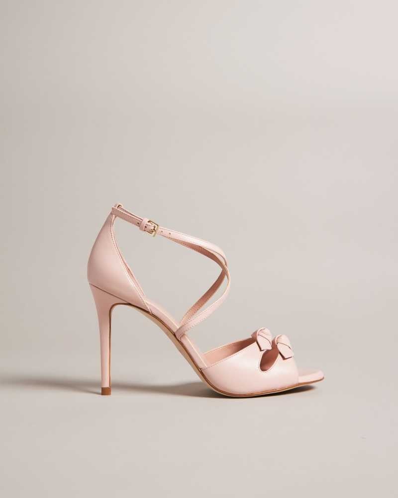 Dusky Pink Ted Baker Bicci Leather Bow Heeled Sandals | US0002127