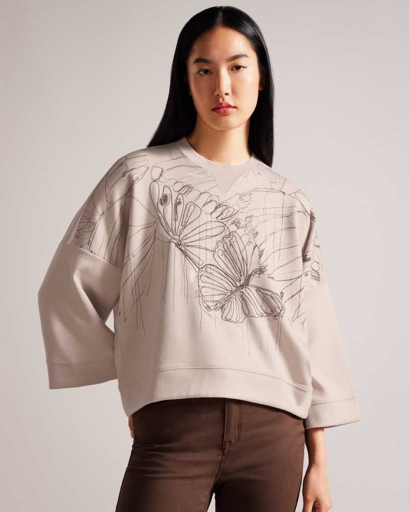 Dusky Pink Ted Baker Carmile Wide Sleeve Butterfly Sweatshirt | US0000973