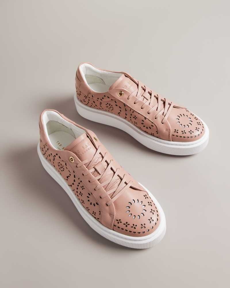 Dusky Pink Ted Baker Cwisp Laser Cut Platform Sneakers | US0002188