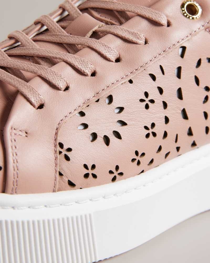 Dusky Pink Ted Baker Cwisp Laser Cut Platform Sneakers | US0002188