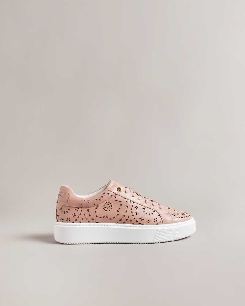 Dusky Pink Ted Baker Cwisp Laser Cut Platform Sneakers | US0002188