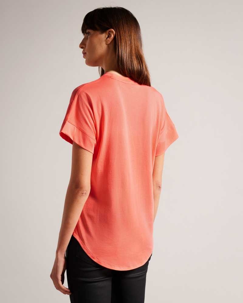 Dusky Pink Ted Baker Erisana Easy Fit Grown Up Sleeve Tee | US0001029