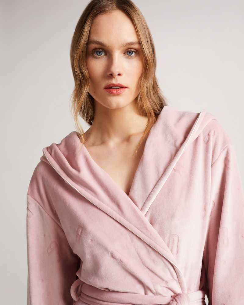 Dusky Pink Ted Baker Slepse Plush Hooded Dressing Gown | US0000474