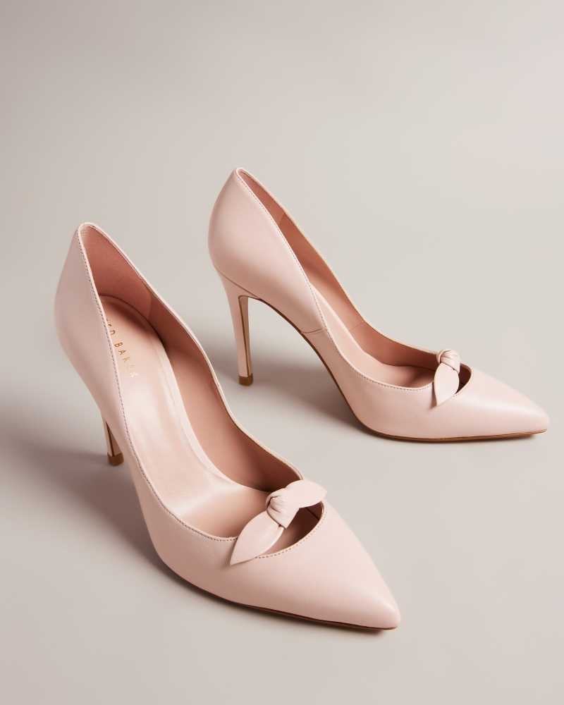 Dusky Pink Ted Baker Teliah Leather Bow Embellished Court Heels | US0002109