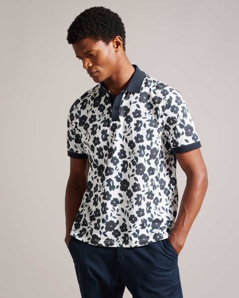 Ecru Ted Baker Baskst Short Sleeve Floral Polo Shirt | US0000512