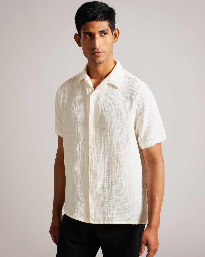 Ecru Ted Baker Digmer Short Sleeve Lightweight Textured Shirt | US0000646