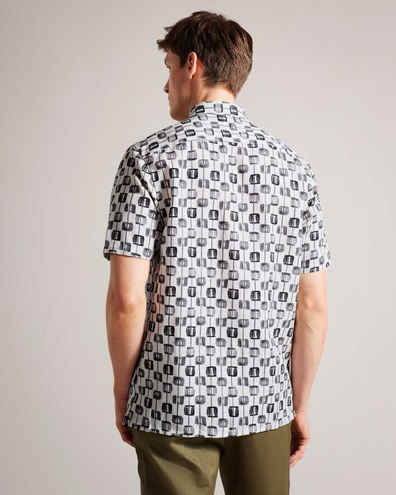 Ecru Ted Baker Erice Painted Geometric Short Sleeve Shirt | US0000640