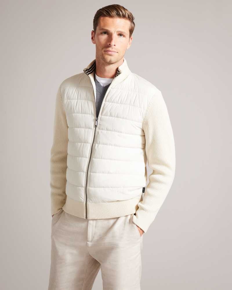 Ecru Ted Baker Oberan Long Sleeve Quilted Funnel Neck Jacket Jackets | US0000236