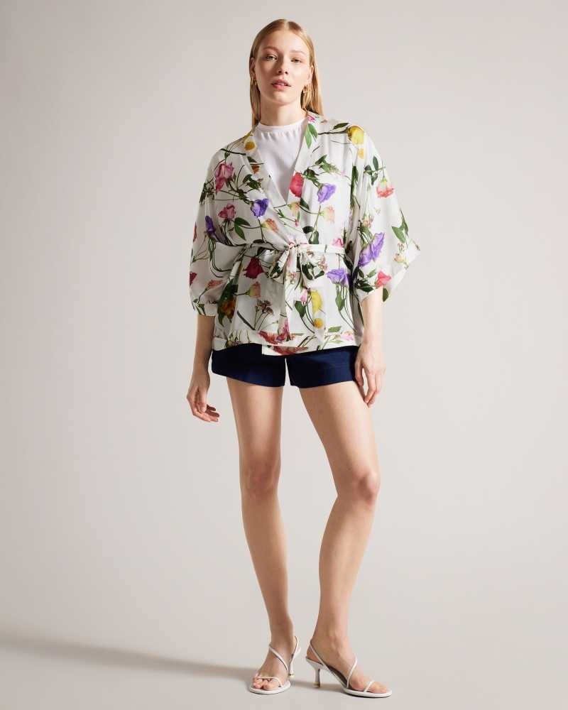 Ecru Ted Baker Paulaah Floral Print Kimono | US0000463