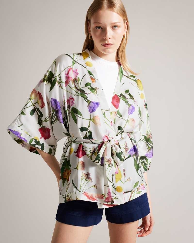 Ecru Ted Baker Paulaah Floral Print Kimono | US0000463