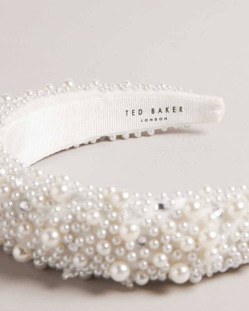 Ecru Ted Baker Pearlen Pearl Crystal Headband Hats | US0001714