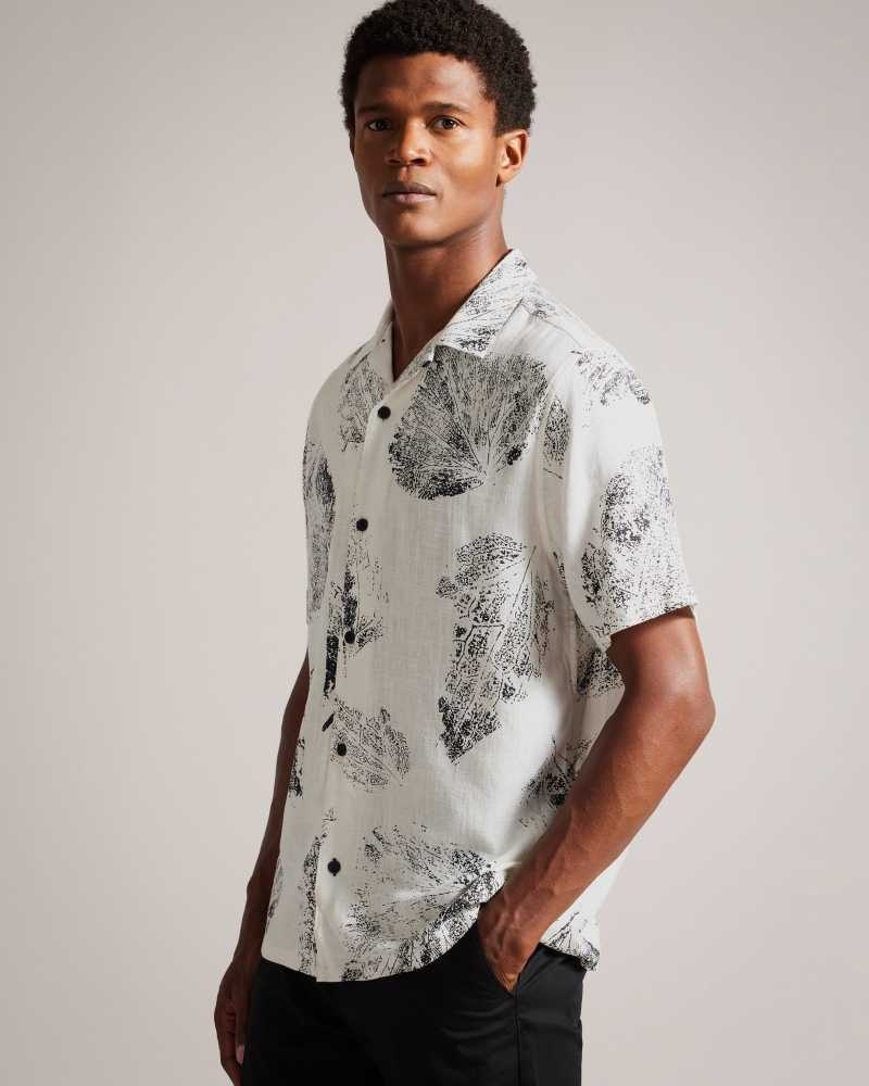 Ecru Ted Baker Rialto Photographic Leaf Print Shirt | US0000614