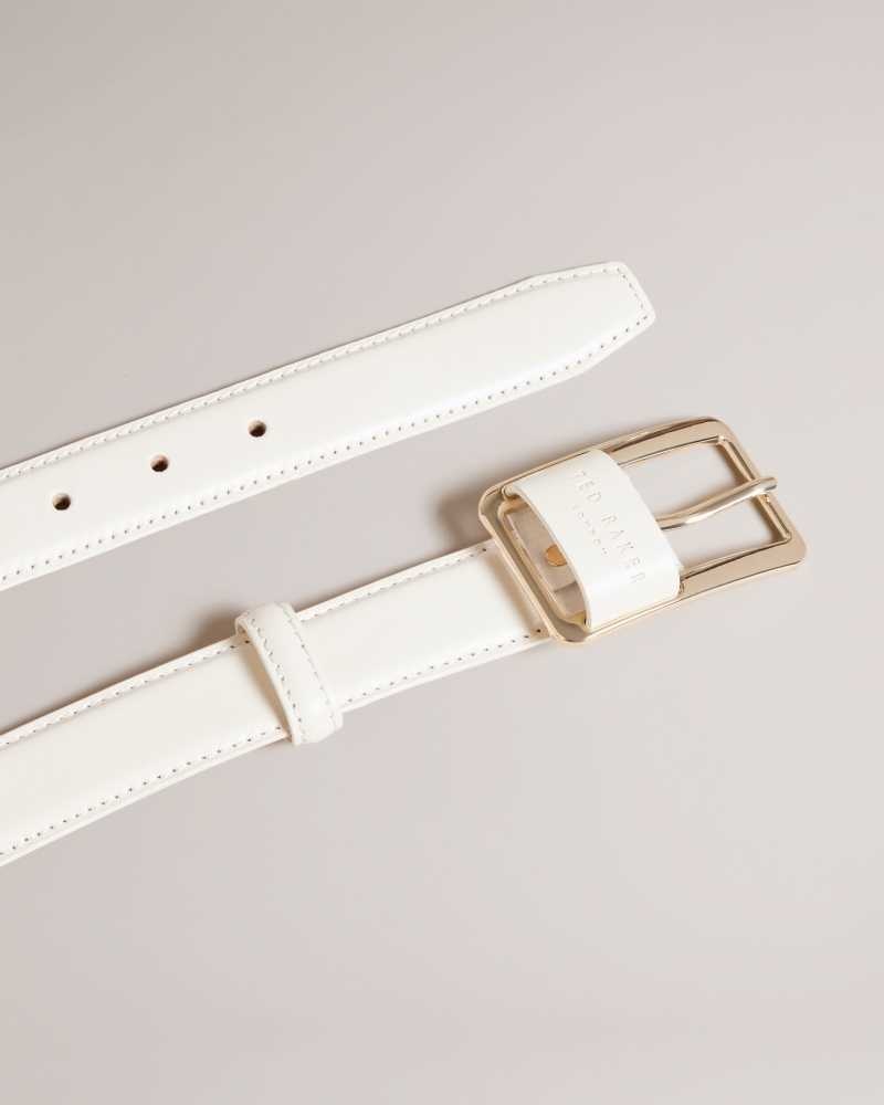 Ecru Ted Baker Saaman Leather Loop Buckle Belt | US0001605