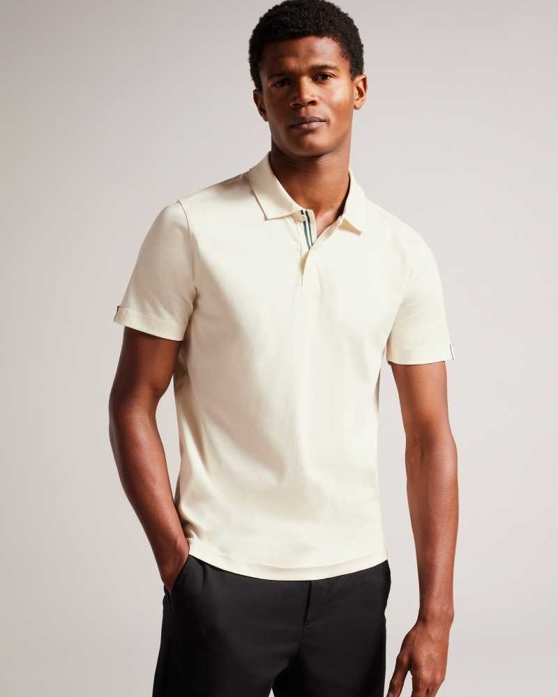 Ecru Ted Baker Zeiter Short Sleeve Slim Fit Polo Shirt | US0000521