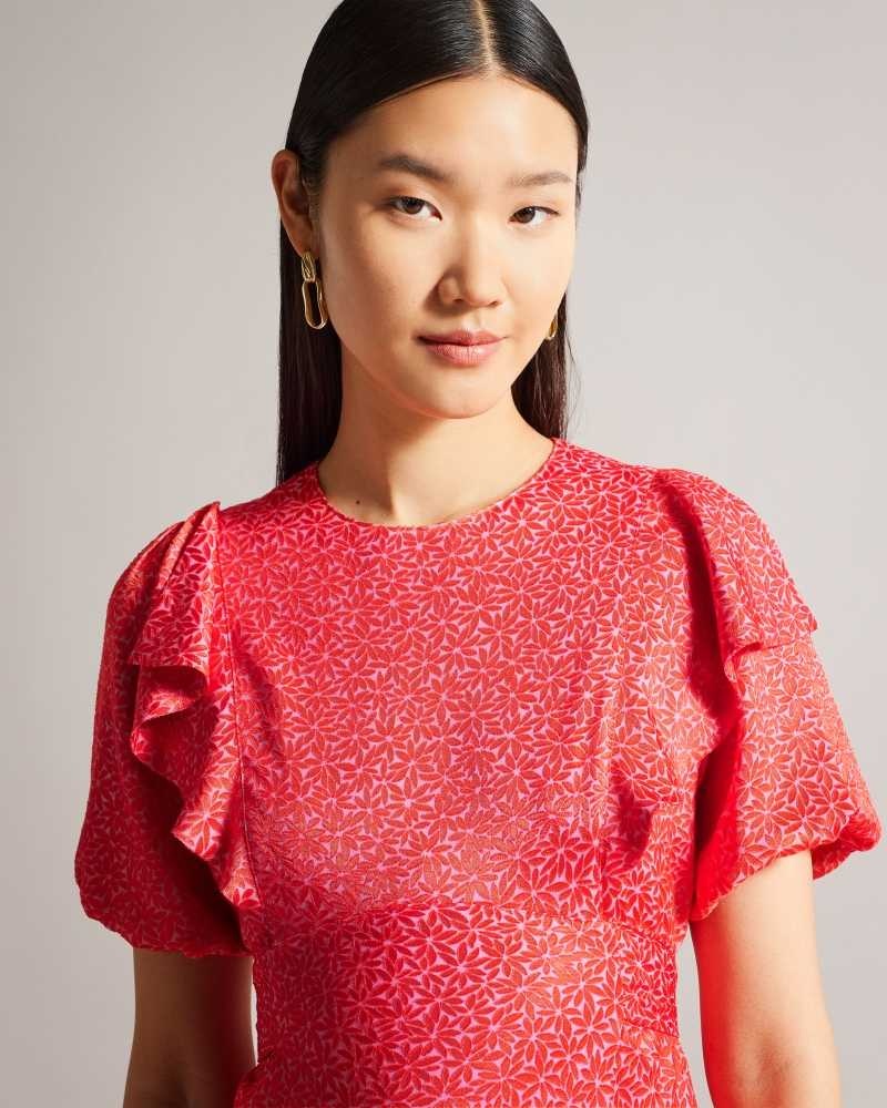 Fuchsia Ted Baker Mayyia Geometric Floral Puff Sleeve Midaxi Dresses | US0000113