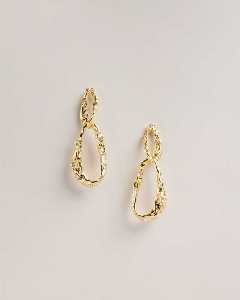 Gold Colour Ted Baker Arriao Artisan Gem Double Hoop Drop Earrings Earrings | US0001788