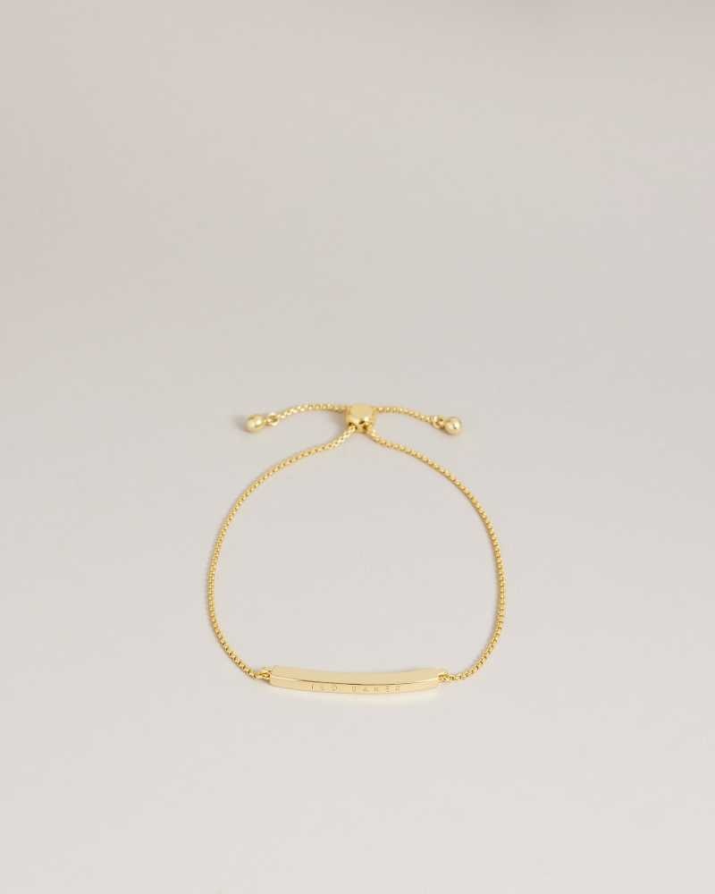 Gold Colour Ted Baker Breenar Logo Bar Drawstring Bracelet Bracelets | US0001739