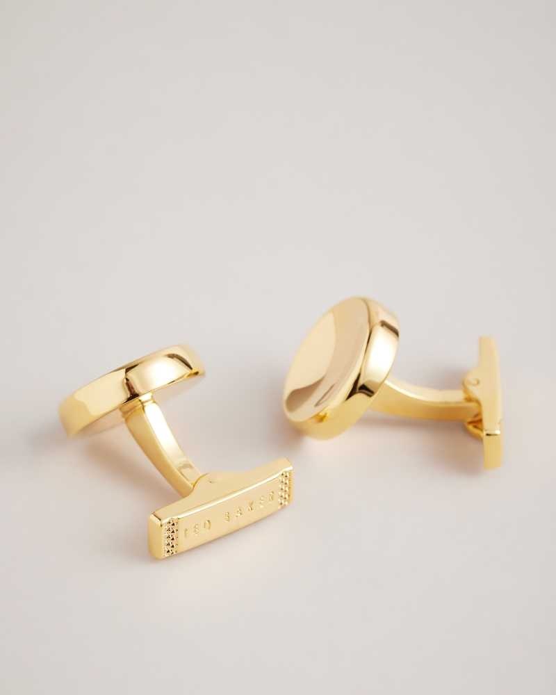 Gold Colour Ted Baker Curve Metal Circle Cufflinks | US0001675