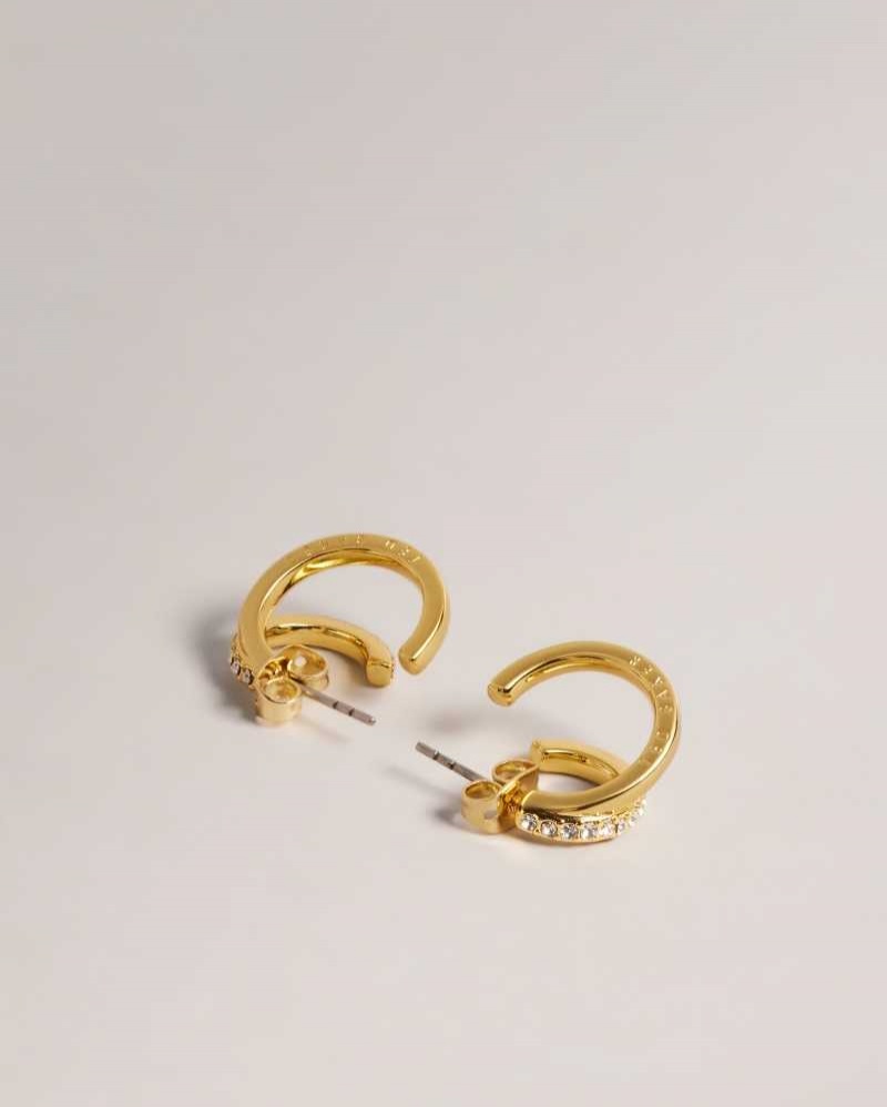 Gold Colour Ted Baker Helias Crystal Double Huggie Hoop Earrings Earrings | US0001833