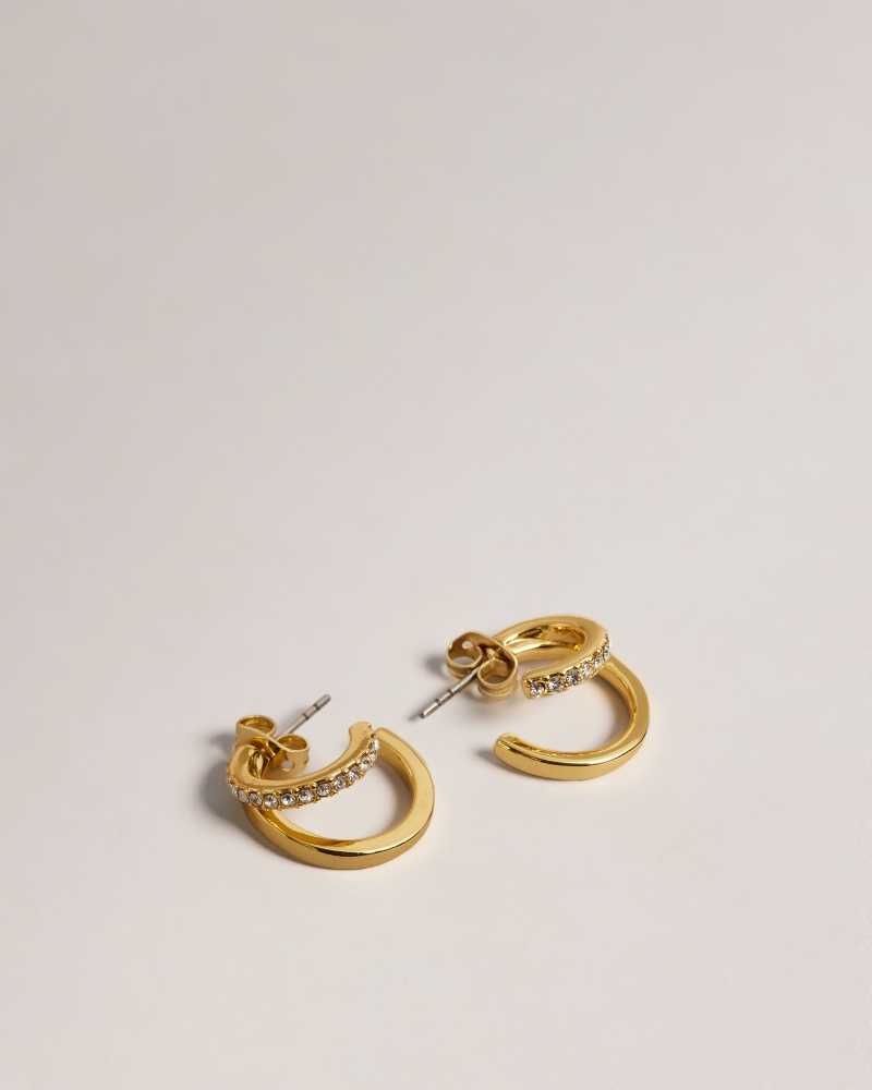 Gold Colour Ted Baker Helias Crystal Double Huggie Hoop Earrings Earrings | US0001833