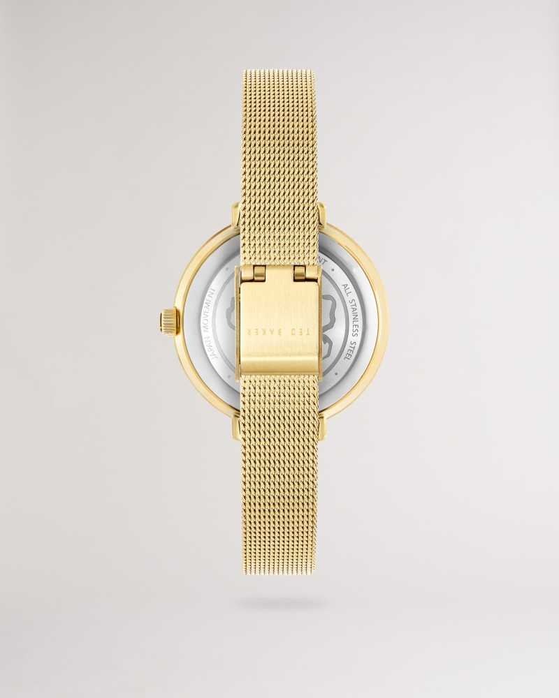 Gold Colour Ted Baker Lesedia Daisy Print Watch With Mesh Band | US0002049