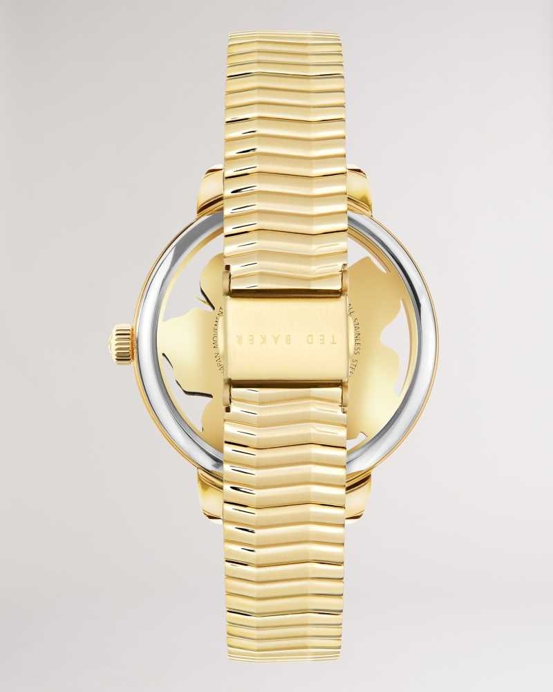 Gold Colour Ted Baker Lillli Magnolia Dial Bracelet Watch | US0002059