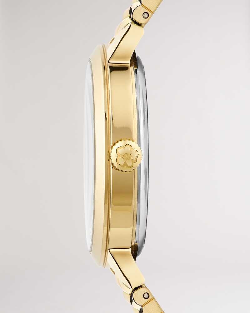 Gold Colour Ted Baker Lillli Magnolia Dial Bracelet Watch | US0002059