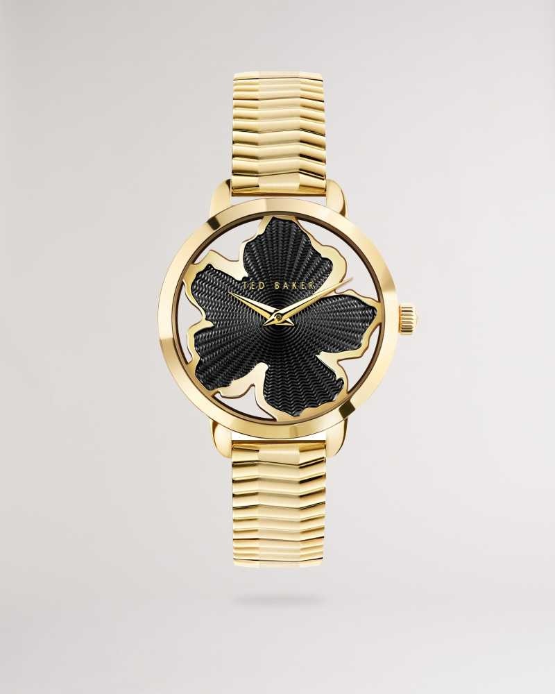 Gold Colour Ted Baker Lillli Magnolia Dial Bracelet Watch | US0002059